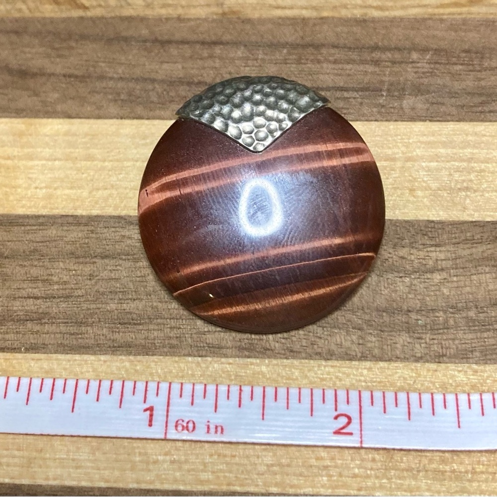 Sterling and Tiger Eye Round Pendant - Picture 4 of 4